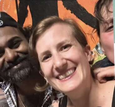 A collage of friends having fun together, painting, crafting, smiling, and posing for selfies. The word “Freinds” is written in the center, misspelled.