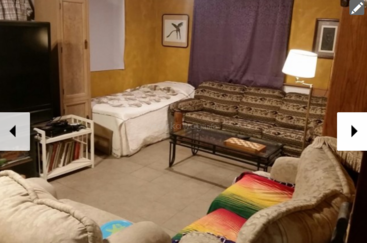 Das Bild zeigt ein Wohnzimmer mit Sofa, Tisch und Stühlen, mit einem großen Fenster und einem Kamin, mit einem Bücherregal und einer Pflanze, die die Ästhetik des Raumes ergänzen.