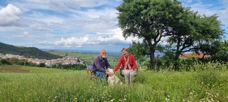 L'image représente une scène sereine d'un couple assis sur un banc, entouré d'arbres et d'un plan d'eau, dans une atmosphère paisible et idyllique. Il s'agit probablement d'un parc ou d'une réserve naturelle.