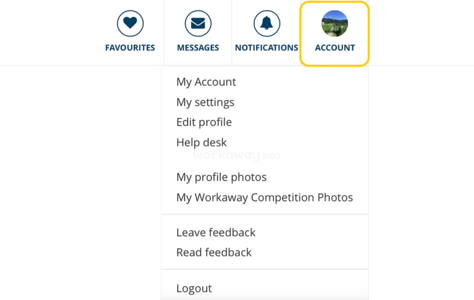 workaway host account dropdown tabs