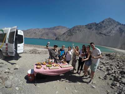 outdoor caravan meal lake Canada friend group cheers