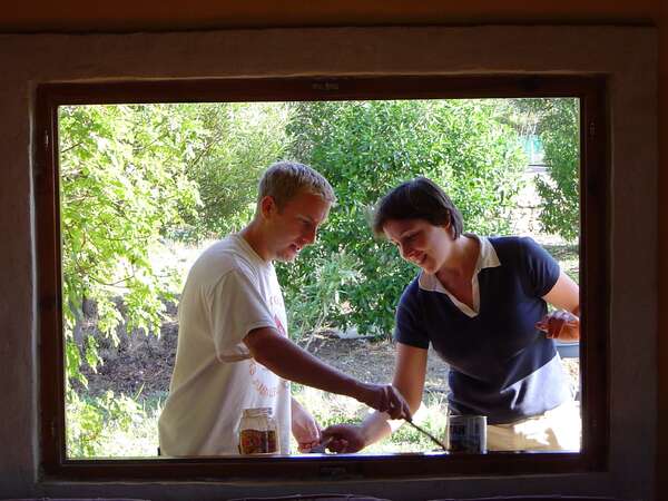 first workawayers in spain painting window frame