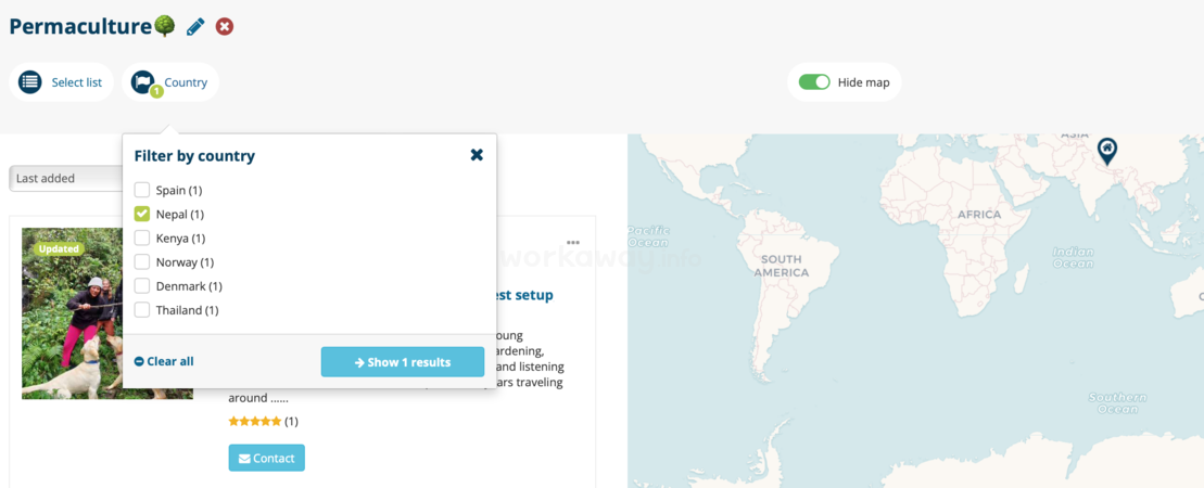 filter favourite host projects by country