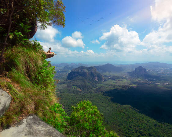 enjoying the view after long hike nature trail