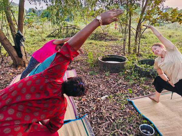india-countryside-digital-nomad-destination-workaway doing yoga with host in india unique workaway local experience