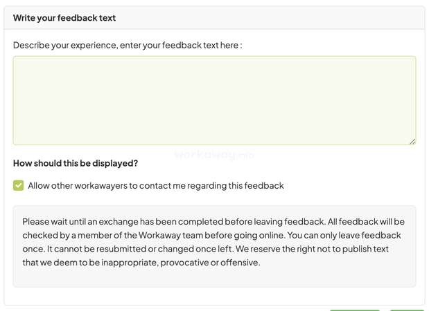 workaway feedback text box