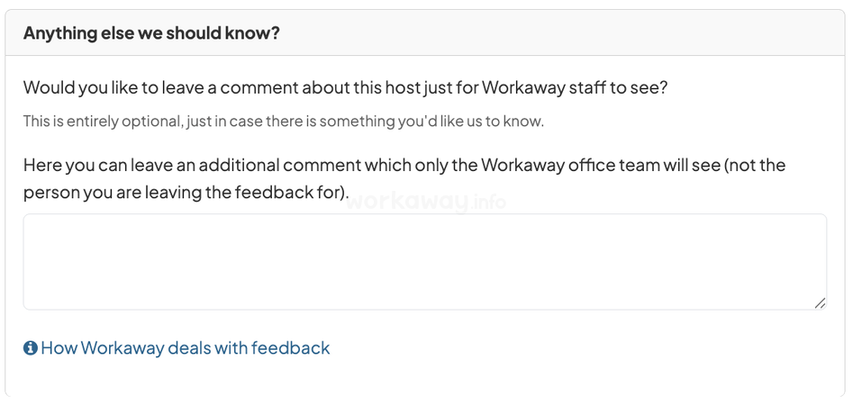 workaway feedback confidential note for support team investigation