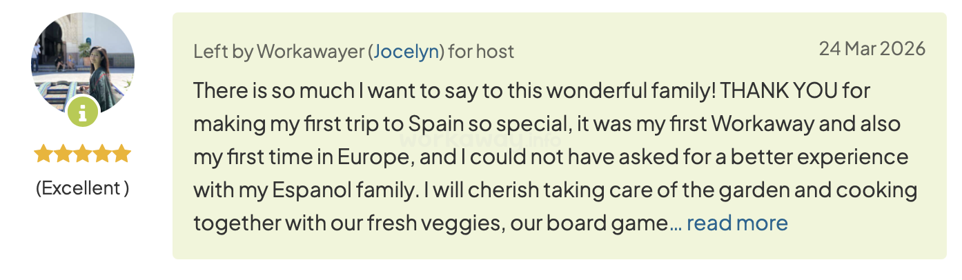 public workaway traveller feedback for host five star rating