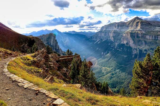 A view at the hikinh trail in the Pyrenees, Spain, on a sunny day
